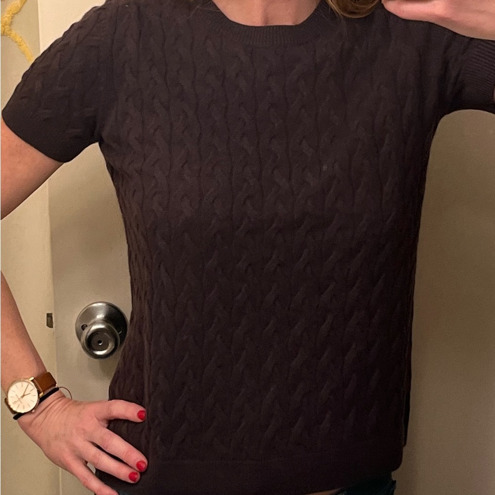 NWT Theory cashmere Cable Knit Short Sleeve sweater - plum purple - size S - Picture 9 of 11